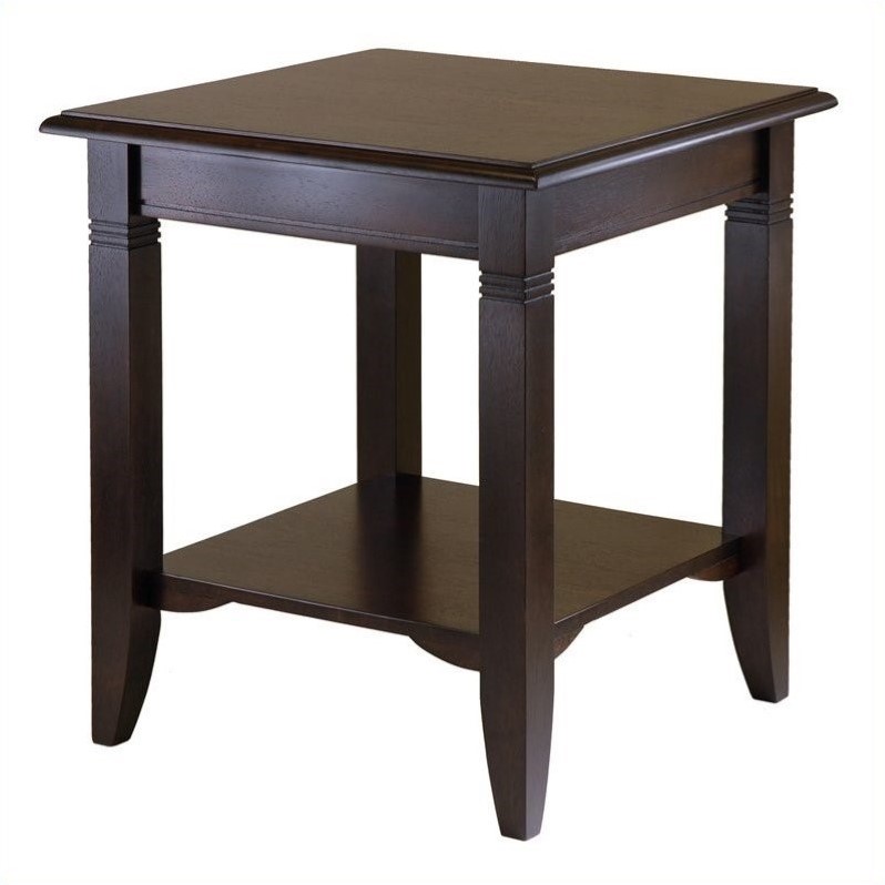 Pemberly Row Set of 2 Transitional Solid Wood End Tables in Cappuccino