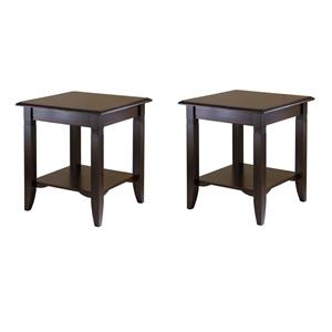 Pemberly Row Set of 2 Transitional Solid Wood End Tables in Cappuccino