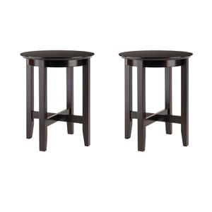 Pemberly Row Set of 2 18&quot Round Transitional Solid Wood End Tables in Espresso