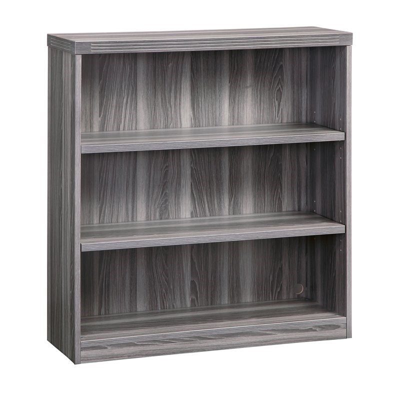 Pemberly Row Set of 2 Contemporary 3-Shelf Bookcases in Gray Steel
