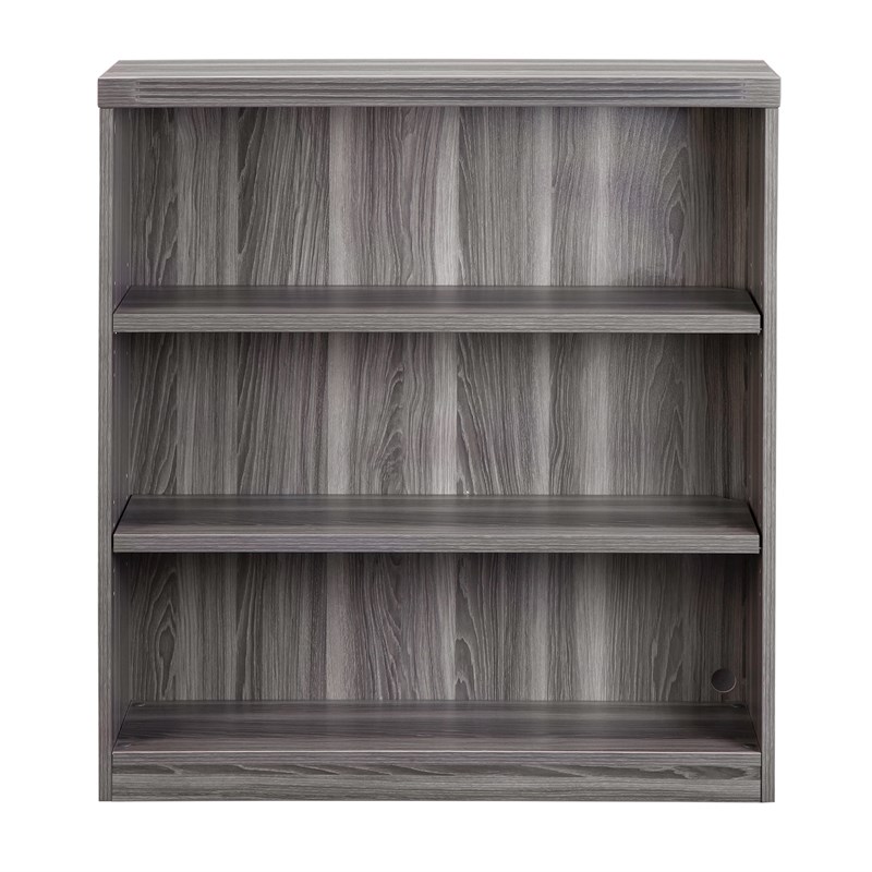 Pemberly Row Set of 2 Contemporary 3-Shelf Bookcases in Gray Steel