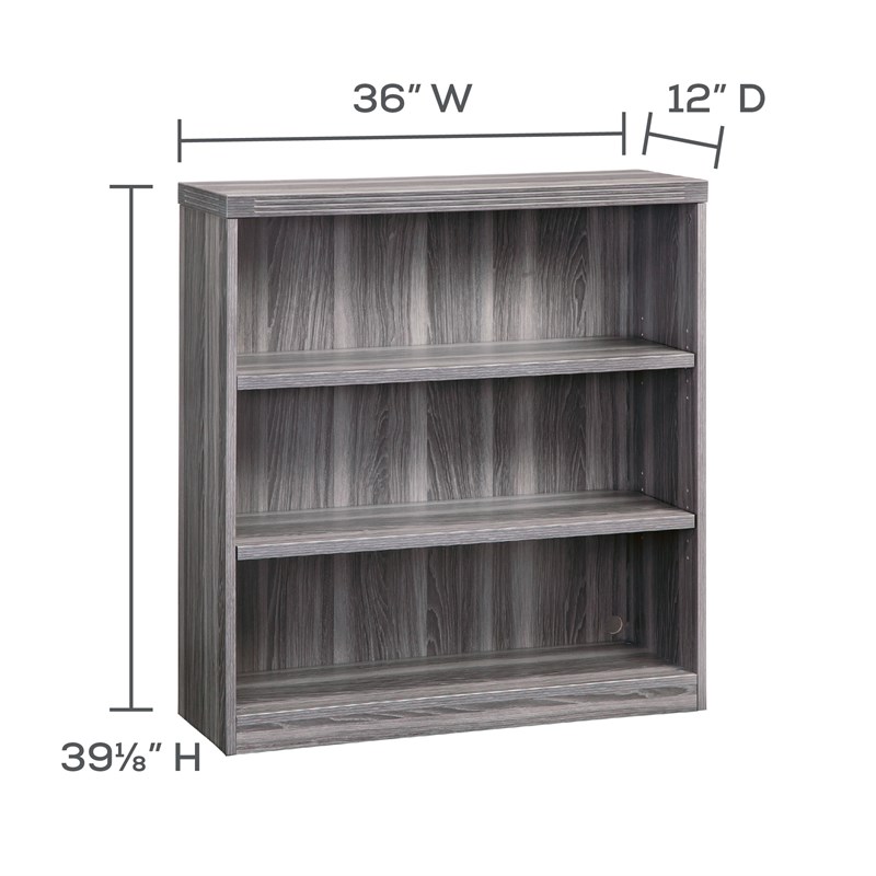 Pemberly Row Set of 2 Contemporary 3-Shelf Bookcases in Gray Steel