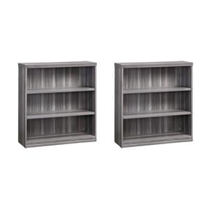 Pemberly Row Set of 2 Contemporary 3-Shelf Bookcases in Gray Steel