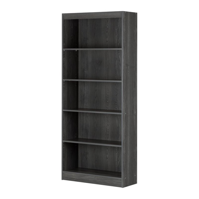 Pemberly Row Set of 2 5-Shelf Particleboard Wood Bookcases in Gray Oak