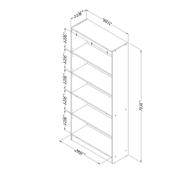 Pemberly Row Set of 2 5-Shelf Particleboard Wood Bookcases in Gray Oak