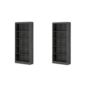 Pemberly Row Set of 2 5-Shelf Particleboard Wood Bookcases in Gray Oak