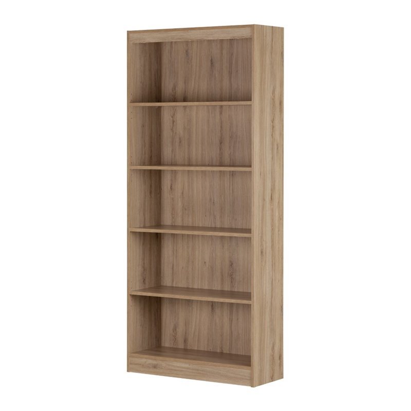 Pemberly Row Set of 2 5-Shelf Particleboard Wood Bookcases in Rustic Oak