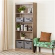 Pemberly Row Set of 2 5-Shelf Particleboard Wood Bookcases in Rustic Oak