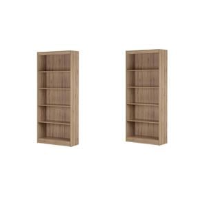 Pemberly Row Set of 2 5-Shelf Particleboard Wood Bookcases in Rustic Oak
