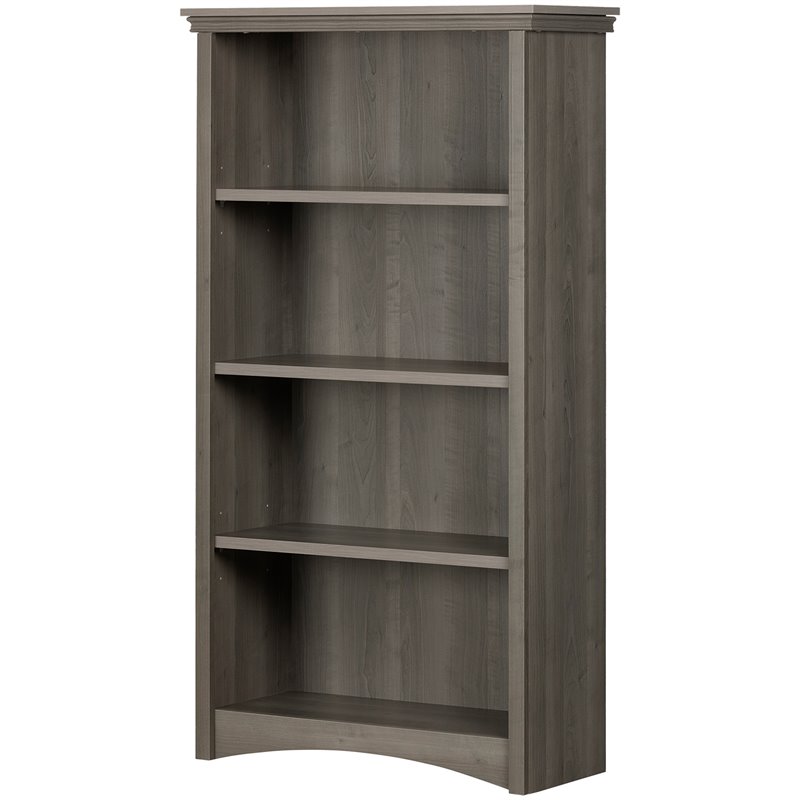 Pemberly Row Set of 2 Contemporary 4-Shelf Bookcases in Gray Maple