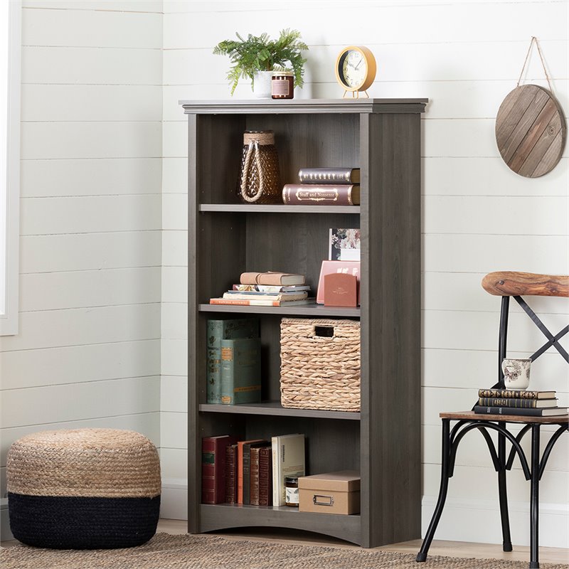Pemberly Row Set of 2 Contemporary 4-Shelf Bookcases in Gray Maple