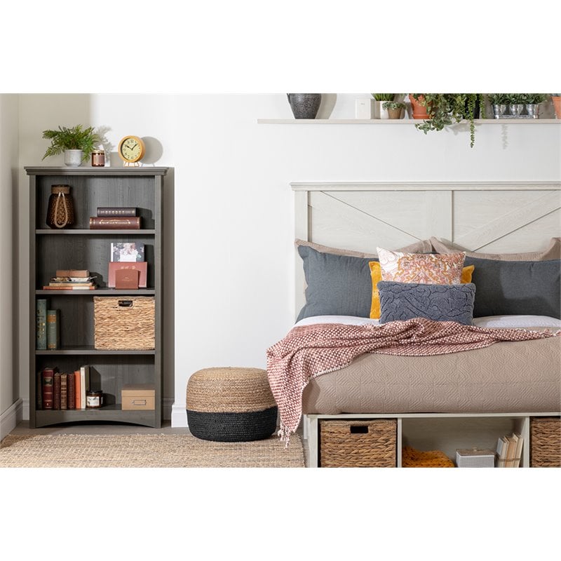 Pemberly Row Set of 2 Contemporary 4-Shelf Bookcases in Gray Maple
