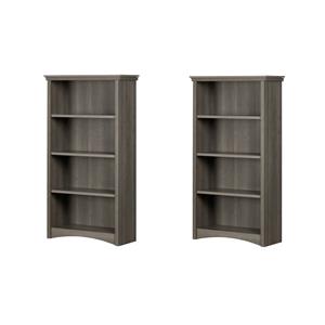 Pemberly Row Set of 2 Contemporary 4-Shelf Bookcases in Gray Maple