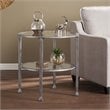 Pemberly Row Set of 2 Round Glass Top Metal End Tables in Silver