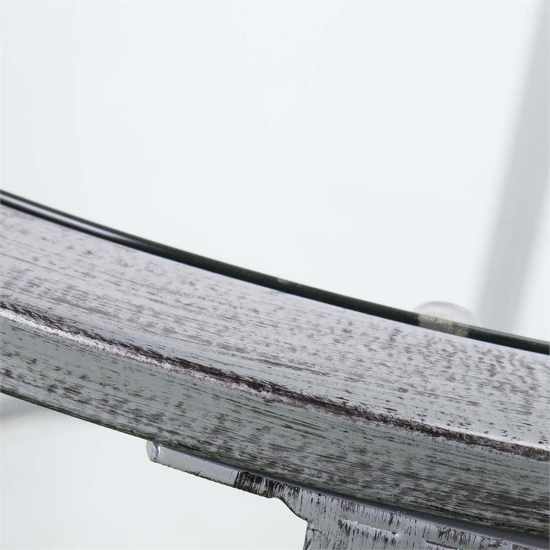 Pemberly Row Set of 2 Round Glass Top Metal End Tables in Silver