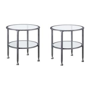 Pemberly Row Set of 2 Round Glass Top Metal End Tables in Silver