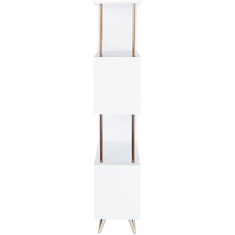 Pemberly Row Set of 2 4-Shelf Bookcases in White and Champagne