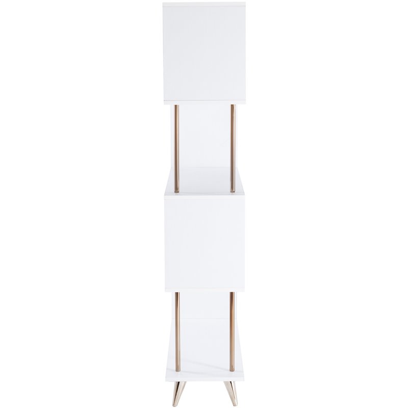 Pemberly Row Set of 2 4-Shelf Bookcases in White and Champagne