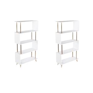 Pemberly Row Set of 2 4-Shelf Bookcases in White and Champagne