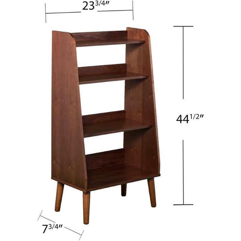 Pemberly Row Set of 2 4-Shelf Mid Century Modern Wood Bookcases in Walnut