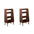 Pemberly Row Set of 2 4-Shelf Mid Century Modern Wood Bookcases in Walnut