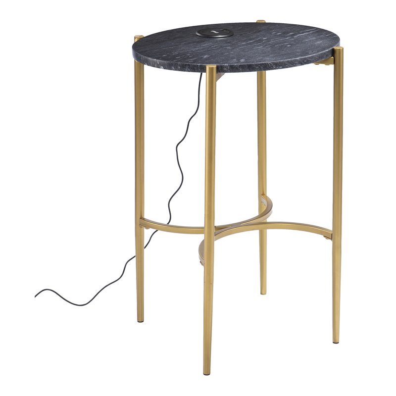 Pemberly Row Set of 2 End Tables with Wireless Charging Station Gold-Black
