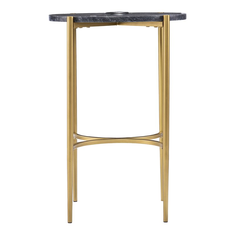 Pemberly Row Set of 2 End Tables with Wireless Charging Station Gold-Black