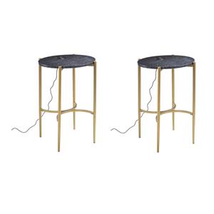 Pemberly Row Set of 2 End Tables with Wireless Charging Station Gold-Black