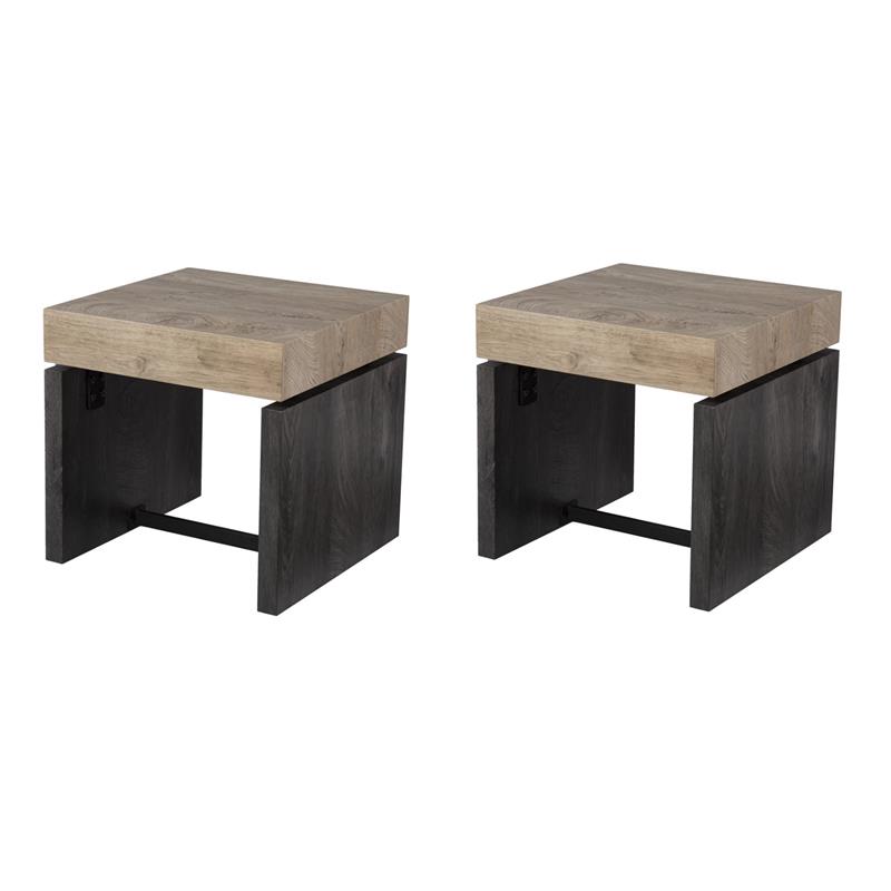 Pemberly Row Set of 2 Engineered Wood End Tables in Natural-Black
