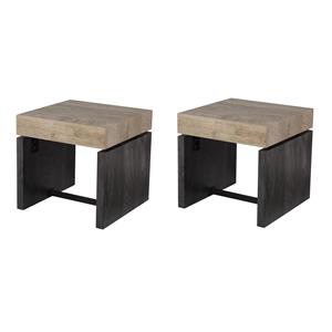 Pemberly Row Set of 2 Engineered Wood End Tables in Natural-Black