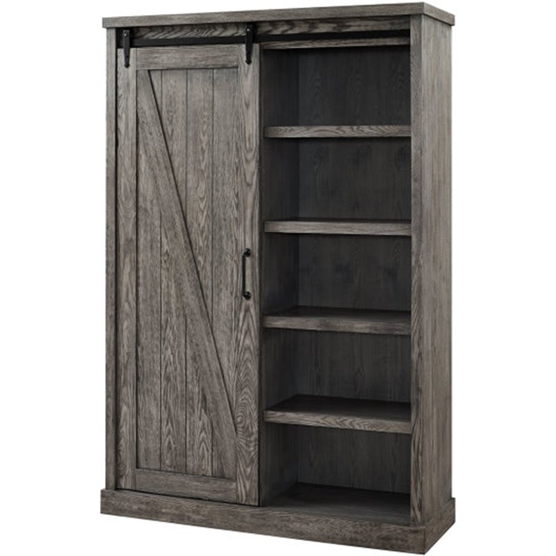 Pemberly Row Set of 2 5-Shelf Bookcases in Gray and Weathered Oak
