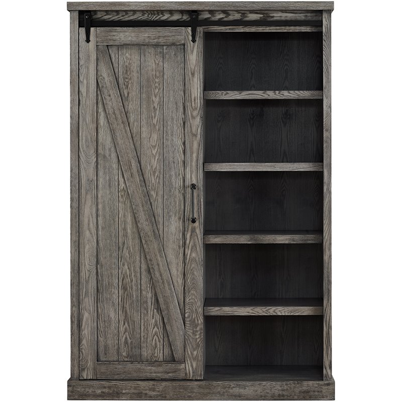 Pemberly Row Set of 2 5-Shelf Bookcases in Gray and Weathered Oak