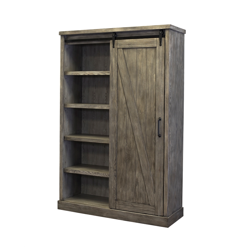 Pemberly Row Set of 2 5-Shelf Bookcases in Gray and Weathered Oak