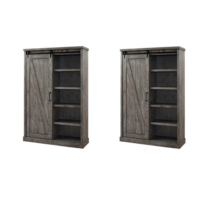 Pemberly Row Set of 2 5-Shelf Bookcases in Gray and Weathered Oak