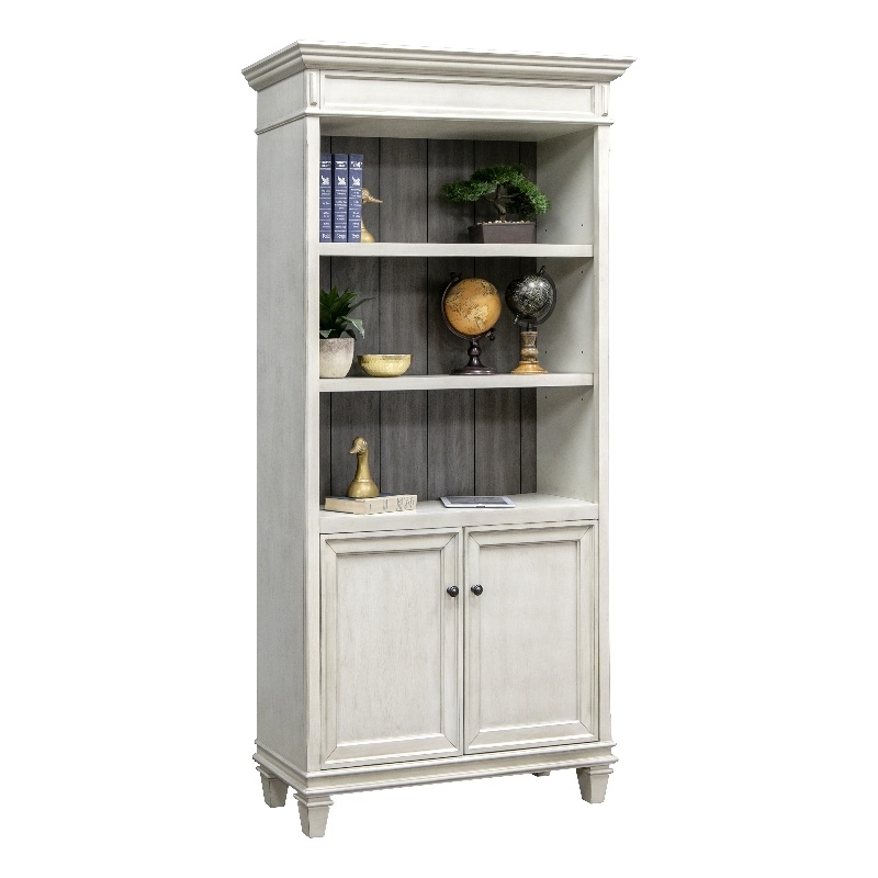 Pemberly Row Set of 2 Bookcases With Doors Storage Cabinet Office Shelves White