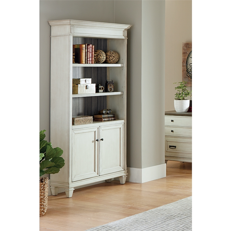 Pemberly Row Set of 2 Bookcases With Doors Storage Cabinet Office Shelves White