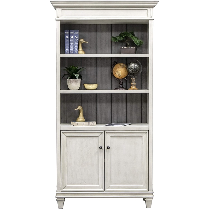 Pemberly Row Set of 2 Bookcases With Doors Storage Cabinet Office Shelves White
