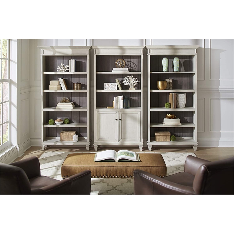 Pemberly Row Set of 2 Bookcases With Doors Storage Cabinet Office Shelves White