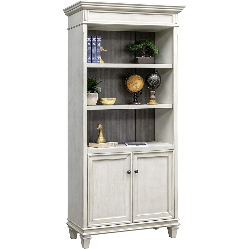 Pemberly Row Set of 2 Bookcases With Doors Storage Cabinet Office Shelves White
