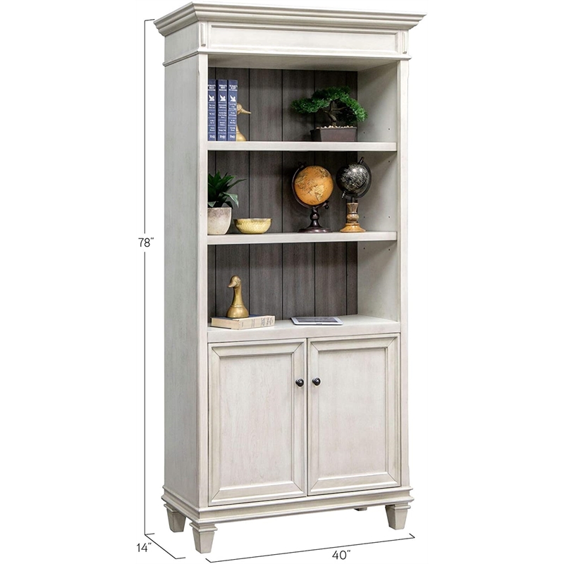 Pemberly Row Set of 2 Bookcases With Doors Storage Cabinet Office Shelves White
