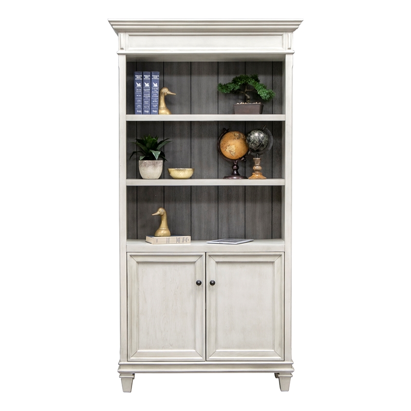 Pemberly Row Set of 2 Bookcases With Doors Storage Cabinet Office Shelves White
