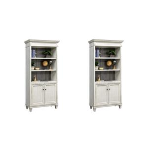 Pemberly Row Set of 2 Bookcases With Doors Storage Cabinet Office Shelves White