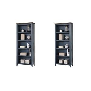 Pemberly Row Set of 2 72&quotH Solid Wood 4-Shelves Bookcases in Dusty Blue