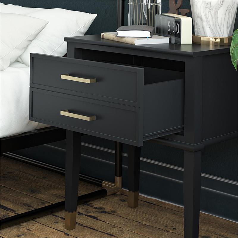 Pemberly Row Set of 2 Contemporary End Tables in Black Finish