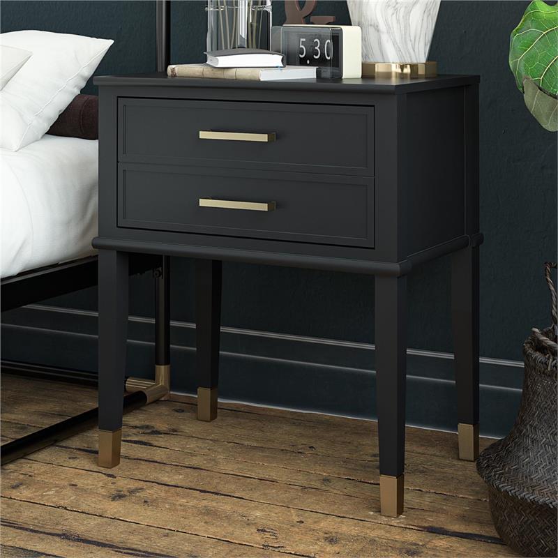 Pemberly Row Set of 2 Contemporary End Tables in Black Finish