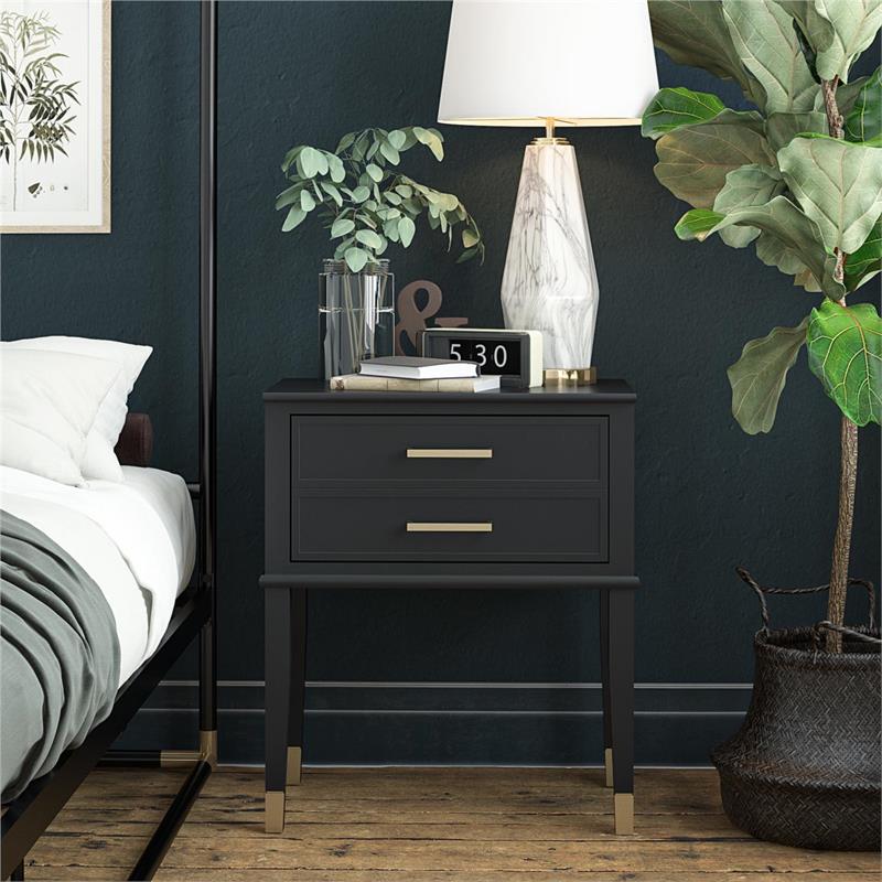 Pemberly Row Set of 2 Contemporary End Tables in Black Finish