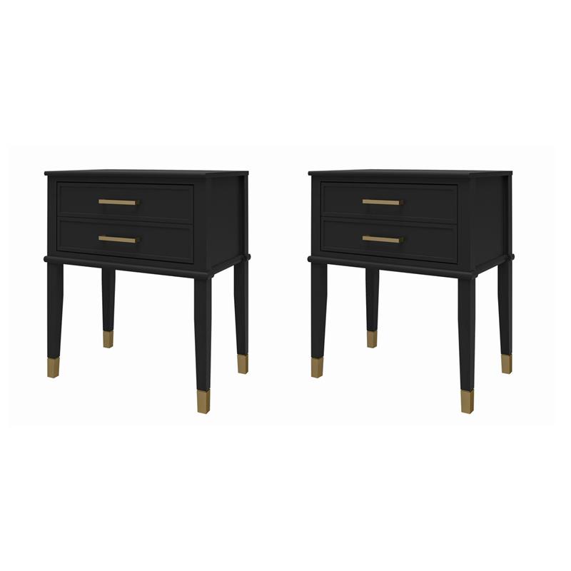 Pemberly Row Set of 2 Contemporary End Tables in Black Finish