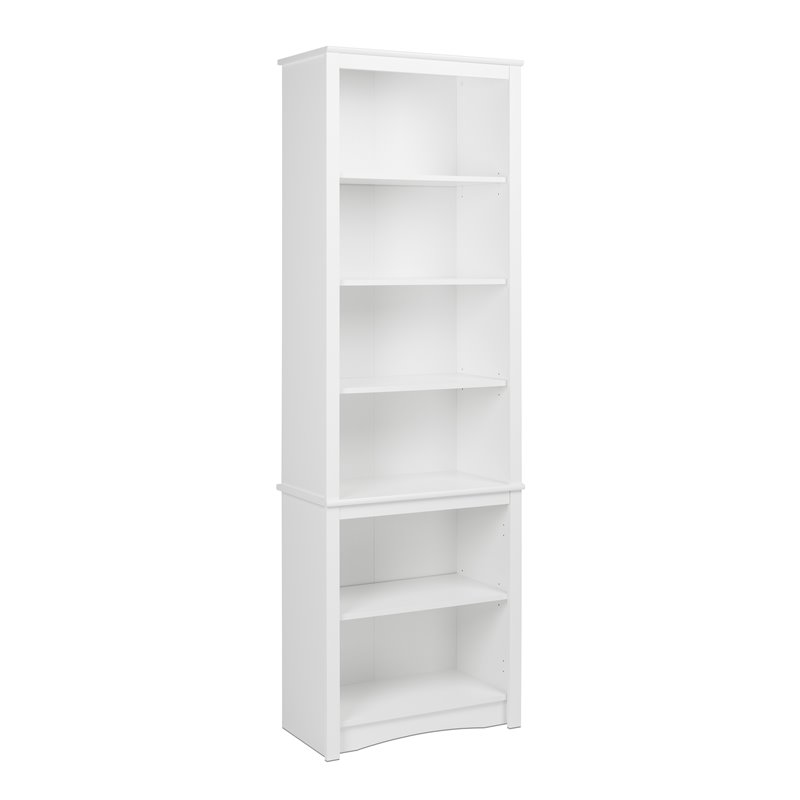 Pemberly Row Set of 2 Contemporary Tall 6 Shelf Bookcases in White