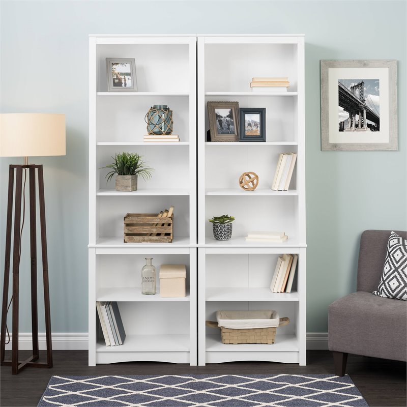 Pemberly Row Set of 2 Contemporary Tall 6 Shelf Bookcases in White