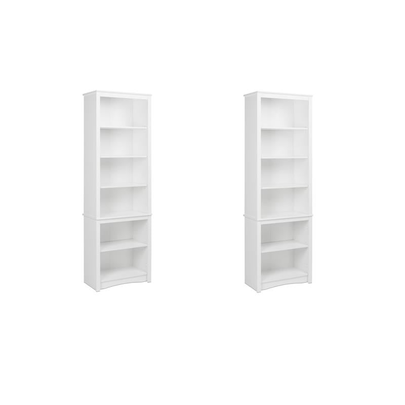 Pemberly Row Set of 2 Contemporary Tall 6 Shelf Bookcases in White